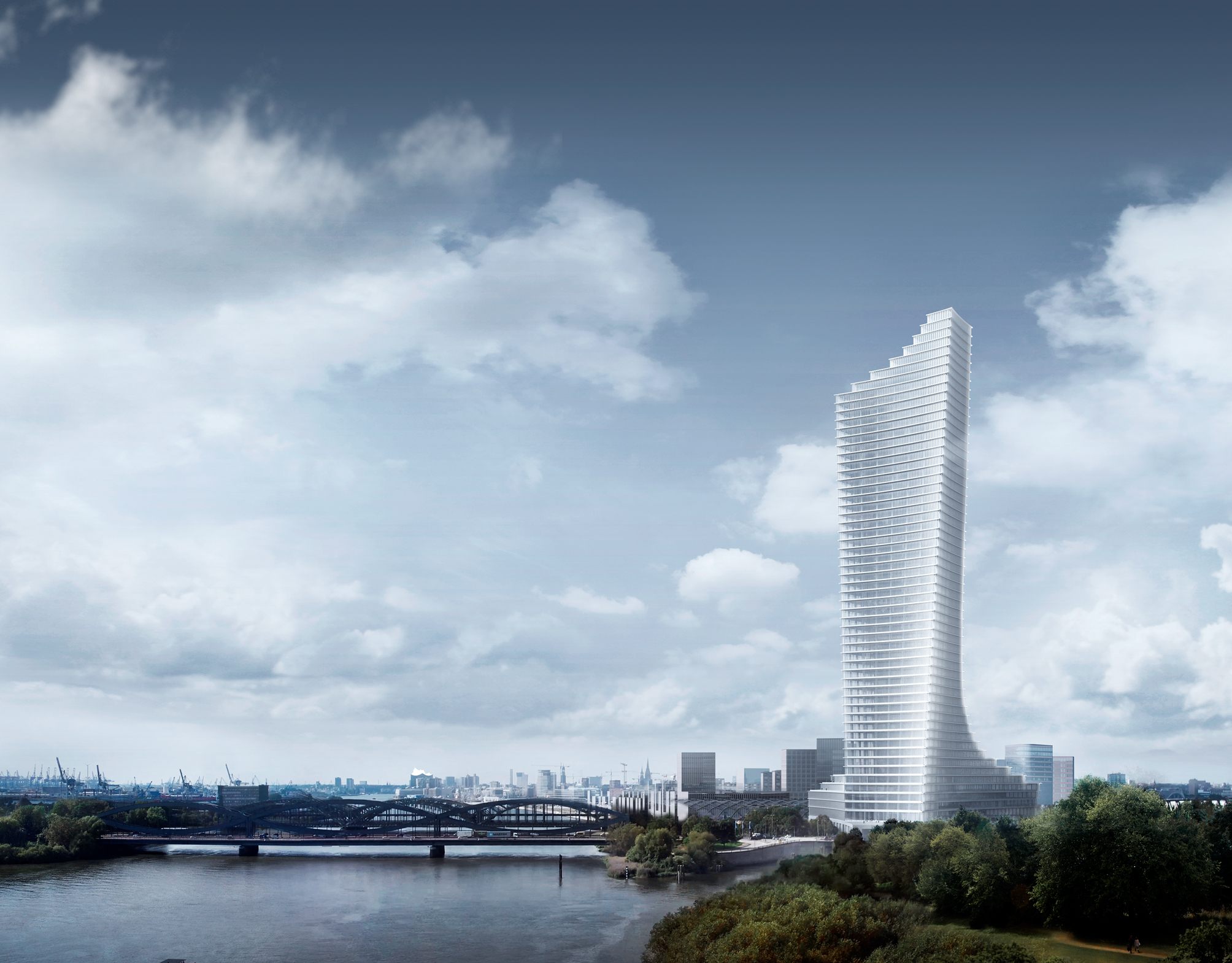 The Elbtower, as seen from the Elbpark. Copyright: SIGNA Chipperfield for HafenCity Hamburg GmbH.